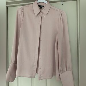 Express Shimmer Pink blouse with cloth covered buttons on the sleeves